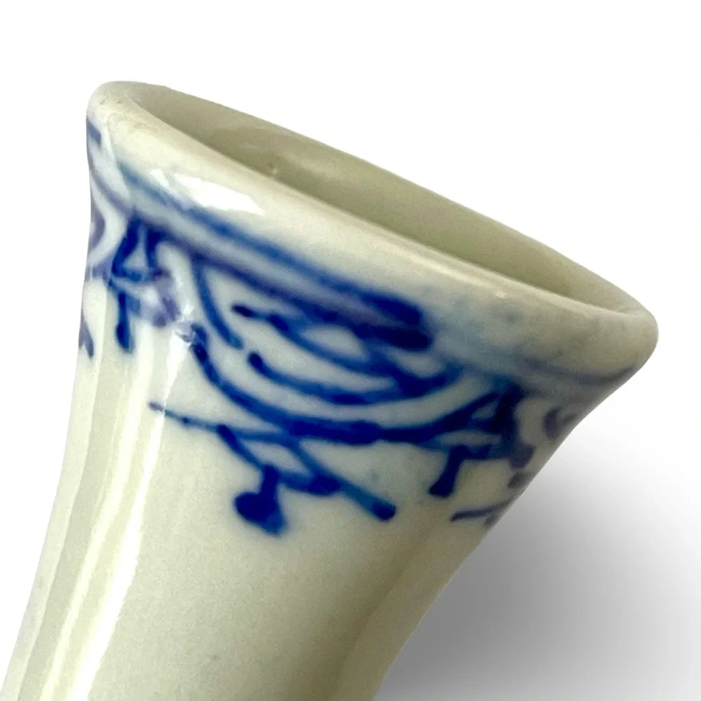 19th Century Chinese Blue and White Hand Painted Porcelain Bottle Bud Vase